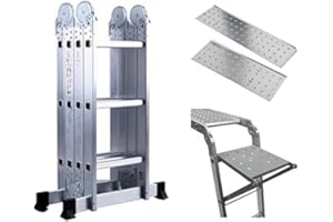 Aliza 4.7m Aluminum Ladder | Manufactured to EN131 Specifications | Multi-Purpose Folding Ladder (4.7m Ladder with Platform and Tool Tray)