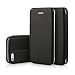 Produktbild QULT® Kunstleder Bookstyle Handy Tasche für iPhone 5 / 5s / SE Schwarz Flip Case Magnetverschluss Book Cover mit Kartenfach und praktischer Aufstellfuntkion das innere Gummi Silikon Schutz Hülle