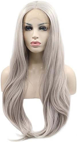 Fantasy Beauty Silver Platinum Blonde Lace Front Wig Ash Long Natural Wavy Soft Synthetic Fiber Hair Replacement Wigs for Women