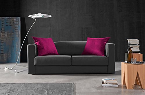 Due-home Sofá 3 plazas SAK,Medida 180 cm,Acabado Tela Antimanchas Color (Gris y Cojines Fucsia)