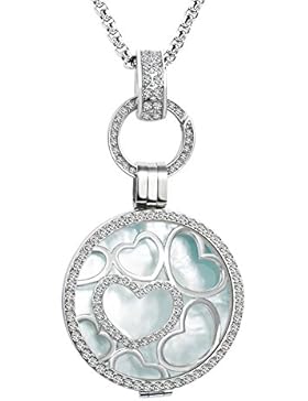 Usea Schmuck 33mm Coins Edelstahl Zirkoniasteine 2 Coins 33mm Silber Coin Kette 80cm fur Damen Schmuck Coin Set...