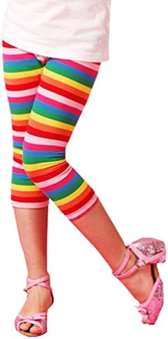 Lyshi Girls Rainbow Stripe Cotton Cropped Leggings Capri Pants Age 3-7 years 6 Years Rainbow Stripe