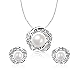 collar perla mujer ♥ Metal & Size ♥ Juego de joyas de perlas para mujeres; Colgante 0.79 * 0.79 pulgadas, Cadena 17.7 "+ 1.97" Extensor; Pendiente 0.55 * 0.55 pulgadas; Hipoalergénico, Sin plomo, Sin níquel, sin daños para la salud.