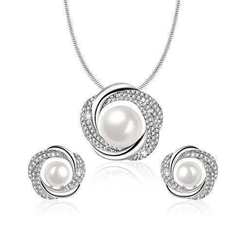 Angelady Elegante Collar de Perlas y Pendientes para Mujer, Conjunto de joyería con Colgante Regalos de cumpleaños de Aniversario para mamá Novia