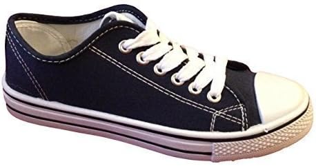 LADIES WOMENS GIRLS CANVAS LACE UP PLIMSOLL FLAT GYM SHOES SNEAKERS TRAINER PUMPS SIZE (UK 5 / EU 38, Navy)
