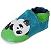 Produktbild PantOUF Hausschuhe Baby Weiches Leder, Blau - Bleu-Vert Avec Un Panda - Größe: 20