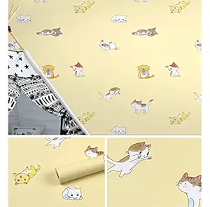 Anna Creations Self Adhesive Wallpaper Waterproof Vinyl Stickers Wooden Door Wardrobe Desktop PVC Wall Papers - 18' x 120'' inch (Yellow Cat)