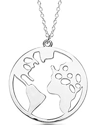 Collar mujer niña plata de ley 925 bola mundo 25 mm cadena forzada 43 cm ajustable.