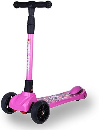 NEW OLYM Kick Scooter with Protective Gear Set, Deluxe T-Bar 3 Wheel Kids Scooter Light-Up LED Wheels Mini Tilt Kickboard for Kids Perfect Unique Present Xmas Christmas Gift Pink