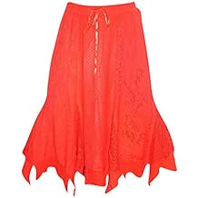 Mogul Interior Womens Renaissance Skirt Embroidered Rayon Red Large