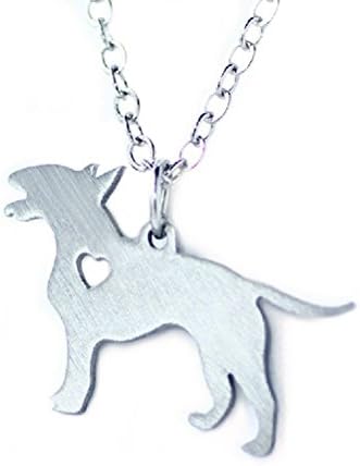 Silver Tone I Love My Dog Lover Heart Outline Pet Puppy Pendant Necklace Bull Terrier