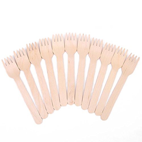 Chytaii usa e getta cucchiai in legno cucchiai ideali per barbecue e picnic eventi posate in legno, confezione da 100 Forks