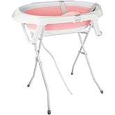 Baignoire Bebe avec Support 84cm, Baignoire Pliable sur Pied, Sécurisée et Confortable Bassine Pliable Bebe avec Coussin de b