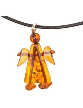 KINDER BERNSTEIN SCHUTZENGEL SET -NATUR-BERNSTEIN- ANHÄNGER MIT GRATIS 925-SILBER MIT KAUTSCHUK HALSBAND #1081