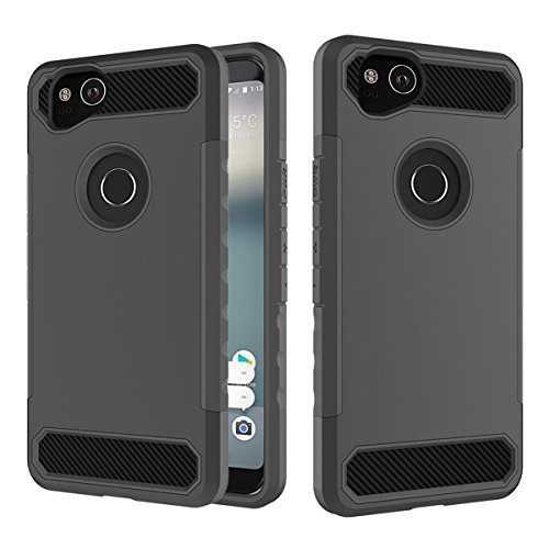 Lifeepro Custodia per Google Pixel 2, Cover 2 in 1 Bumper Texture in Fibra di Carbonio Protettiva Completa Smartphone Cover per Google Pixel 2?Nero?