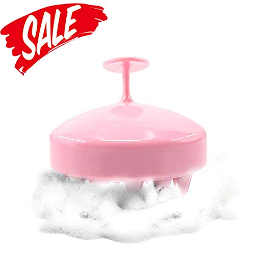 Cepillo de champú Wloomm masajeador de cuero cabelludo con cabezal de cepillo de silicona suave, turmalina contenida, color rosa