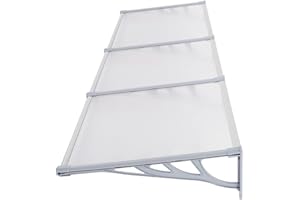The Fellie Door Canopy Awning Window Door Canopies Outdoor Rain Shelter Cover with Polycarbonate Board for UV Water Rain Resist, Grey(270 x 90cm)