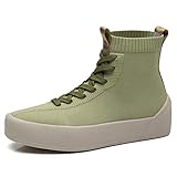 Herren Verbindung Stiefel Atmungsaktive Bequeme Dämpfung Entspannt Plateau Flach Gummi Sohle Mittel Rutschfest Abriebfest Socken Schnürschuhe Grün 41 EU