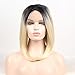Produktbild Destiny Love Short Bob Cut Lace Front Wigs Color Black Roots Blonde Ombre Straight Wave Synthetic Heat Resistant Fibre Hair Lace Wigs for Women Realistic Looking Middle Part 14 Inches