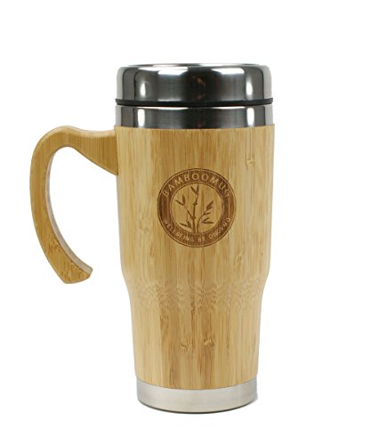 Bamboomug ED5018 Kaffee- oder Teebecher mit Griff, doppelwandig, aus Edelstahl und Bambus, 400 ml