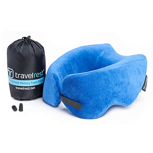 Travelrest - La Almohada De Viaje De Espuma Viscoelástica Definitiva - Ergonómica, Original Y - Mejor Almohada Ee Viaje Para Ir En El Avión, El Coche, Autobuses, Trenes, Para Siestas En El Trabajo, Acampadas, Sillas De Ruedas Y Estar Por Casa