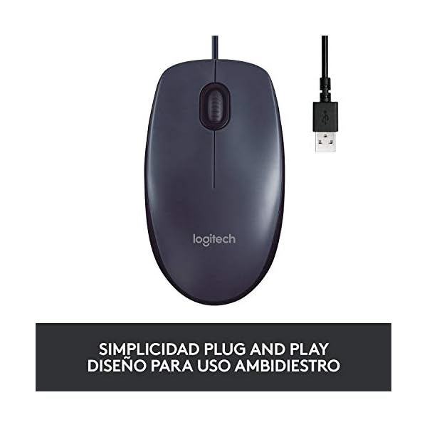Logitech M100 Ratón con Cable USB, 3 Botones, Seguimiento Óptico 1000 DPI, Ambidiestro, PC/Mac/Portátil, Negro - Image 4
