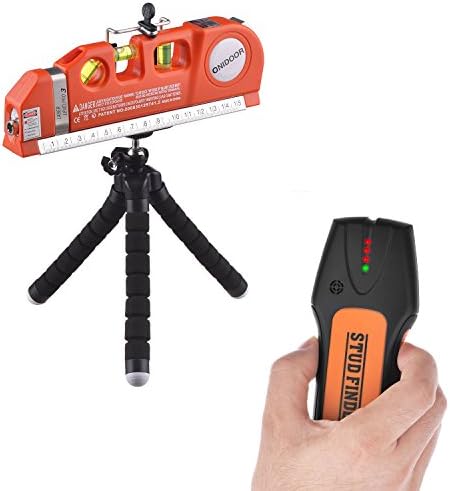 Multiscanner Magnetic Stud Finder Ruler Level Self Leveling Measure Tape Ruler Adjusted Standard/Metric with Octopus Tripod Stand for All kind Construction, Hanging, Decoration(Black/Red)