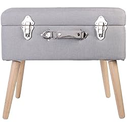 THE HOME DECO FACTORY HD3705 Coffre de Rangement Valise Bois/Polyester Gris Clair 50,50 x 36 x 45 cm
