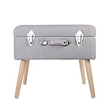  THE HOME DECO FACTORY Truhe Koffer Holz/Polyester, hellgrau, 50,50 x 36 x 45 cm