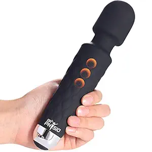 Dr Physio Rechargeable Personal Body Wand Cordless Eva Massager Machine with 28 Vibration Modes and Water Resistant (Black)