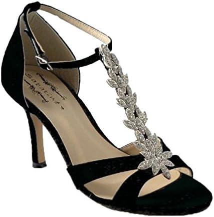 Absolutely Gorgeous Boutique Ladies Satin Wedding Bridal Evening Party Diamante Mid Heel T Bar Shoes Sandals (UK 4, Black)