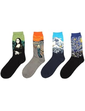 Jiayiqi Frauen Süß Berühmtes Gemälde Kunst Crew Socken 4 Pack