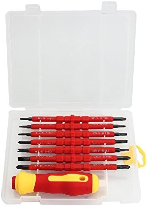 Htinac 7 Pcs Insulated Electrician Screwdriver Set with the Interchangeable Double-Ended 144Heads for Carry Strong Magnetic Insulation 500V Used In Repairing Machinery, Electronics appliances,And Instruments, Even Buildings