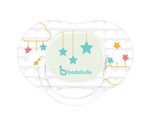 Badabulle Glow in The Dark Physiological Pacifiers, 6 to 12 Months, Star Dream, Pack of 2