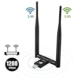 ⚡【Excelente velocidad de wifi】: Nuestro wifi USB adaptador es de hasta 1200 Mbps de velocidad de Wi-Fi en bandas de 5GHz (867Mbps) o 2.4GHz (300Mbps), rendimiento para reducir la congelación y retrasos en la transmisión y los juegos. Velocidad de adaptador inalámbrico AC1200 ultrarrápida con 802.11ac. Funciona con cualquier enrutador wifi. Si desea 5G sin cable, asegúrese de que su enrutador de doble banda. Ideal para juegos en línea y transmisión continua de video HD ".