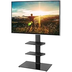 RFIVER Meuble Support TV sur Pied avec Support Cantilever pour TVs et Ecrans LCD LED de 32 à 65 Pouces Rangement avec 3 Etagères de AV Equipments TF2002