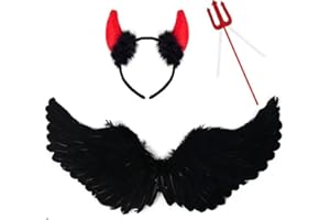 Fashband Halloween Schwarze Engelsflügel Schwarze Federflügel Schwarzes Engel Kostüm Set Engelsflügel Mädchen Kinder Schwarze Flügel für Karneval Cosplay Party