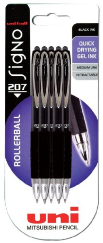 Uni-ball Signo Gel 207 Tintenroller mit Druckmechanik in Blisterpackung 5 Stück schwarz