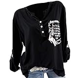 TianWlio Langarm Bluse Damen Frauen Mode Lässige Mode Herbst Lose Langarm Tasche gedruckt Bluse Tops T-Shirt