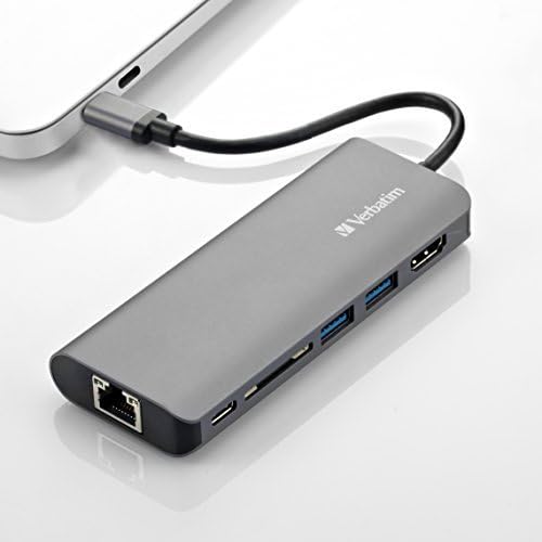 Verbatim USB-C Hub 6 Port Adapter with Ethernet, 4K HDMI, 2 x USB 3.0, 1 x SD Card Reader, Type C Charging for 2016/2017 MacBook Pro 13”and 15”, MacBook 2015/2016, Dell XPS and More Devices