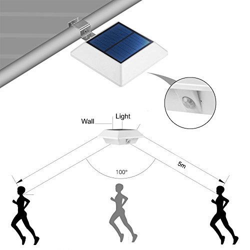 Liqoo® LED PIR Sensor Solarlampe Solarleuchte Wandleuchte Gartenleuchte Solar Leuchte Lampe mit Bewegungsmelder Drahtlos Kaltweiß 6000K Wasserdicht IP44 für Dachrinnen Wand Garten Terrasse Treppen Weiß - 3