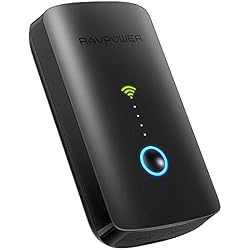 RAVPower Filehub Router Portátil WiFi, Amplificador/Repetidor WiFi, Lector de SD, Disco Duro Inalámbrico, Batería Externa 6000mAh, Hotspot, Acceso a Disco Duro y Pendrive USB, Compartido de Archivos