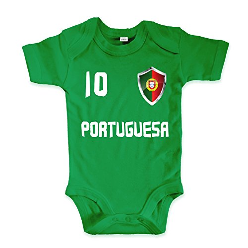 net-shirts Organic Baby Body mit Portugal Portuguesa 02 Aufdruck Fußball Fan WM EM Strampler – Spielernummer wählbar, Größe 03-06 Monate-Spielernummer 01