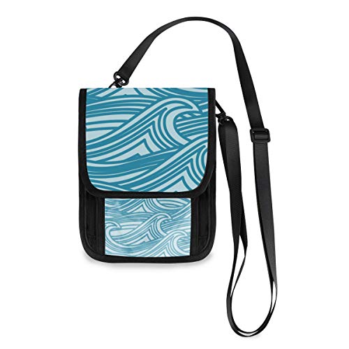 FANTAZIO Travel Card Case Minimalist Azure Sea Wave Pattern Walllet Women's Card Holder