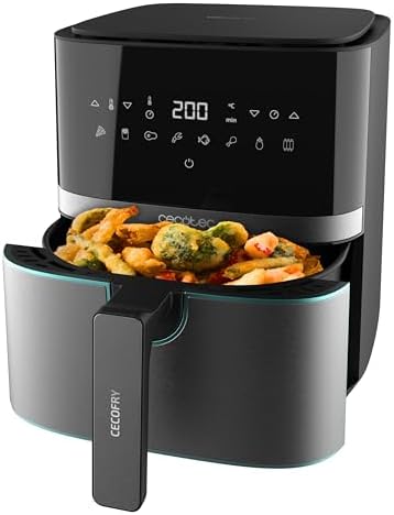 Cecotec Friggitrice ad Aria calda 5.5 L Cecofry Full InoxBlack Pro 5500, 1700 W, Compatta e Digitale, Friggitrice dietetica in Acciaio inox, senza Olio, Tecnologia PerfectCook, Termostato