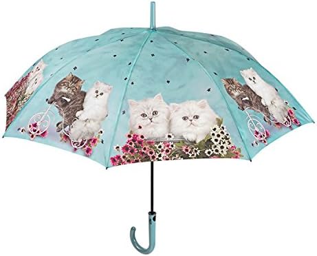 Cute Cat Sky Blue Print Walking Stick Fashion Umbrella - One Size, Sky Blue