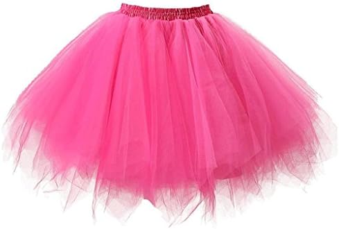 Ellames Women's 50s Vintage Petticoat Party Accessory Tutu Skirt Fuchsia 2XL