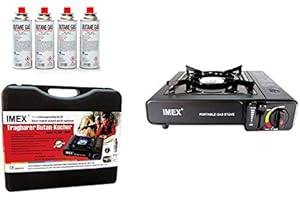 i-mex IMEX Camping GASKOCHER Set KOCHER IM TRAGEKOFFER MIT GASKARTUSCHEN Menge FREI WÄHLBAR (Gaskocher mit 12 x Gaskartuschen)