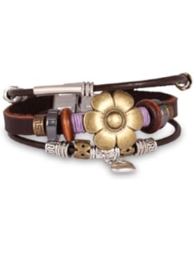 FAIRY COUPLE Exotisches Lederarmband mit Herzanhänger Sonnenblume 19mm L104