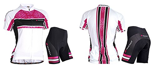 West Biking Damen Sommer-Fahrradbekleidung, Atmungsaktiv, schnelltrocknend, kurzärmelige Jacke / Trikot mit durchgehendem Reißverschluss und Gepolsterter Radlerhose - 3